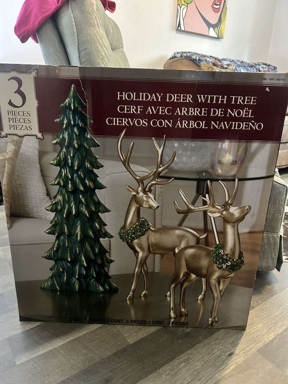 Newman House Studio 3 Piece Gold Reindeer And Tree Christmas Decoration Indoor